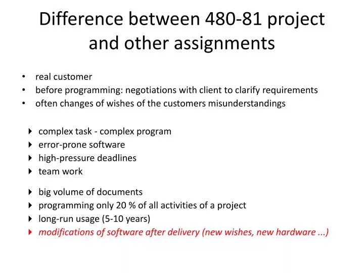 d ifference between 480 81 project and other assignments