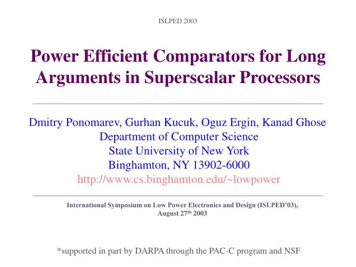 power efficient comparators for long arguments in superscalar processors