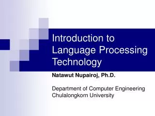Introduction to Language Processing Technology