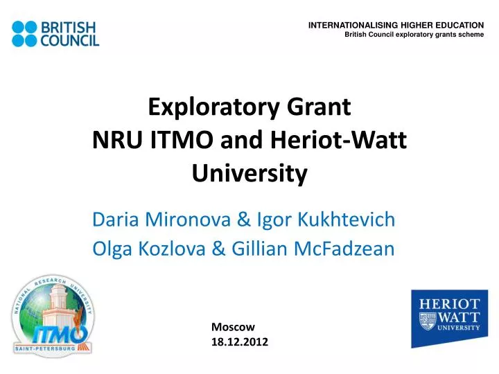 exploratory grant nru itmo and heriot watt university