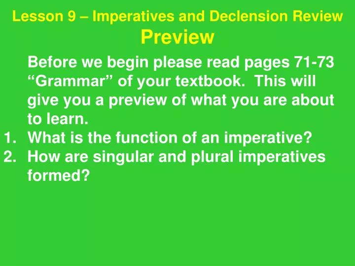 lesson 9 imperatives and declension review preview