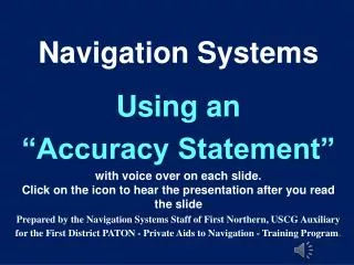 Navigation Systems Using an “Accuracy Statement”