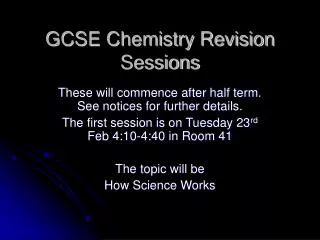 GCSE Chemistry Revision Sessions
