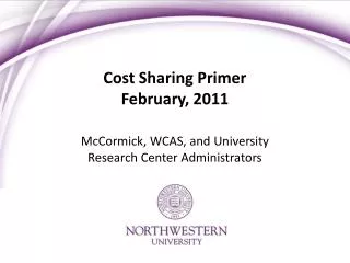 Cost Sharing Primer February, 2011