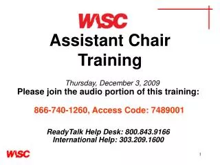 Assistant Chair Training Thursday, December 3, 2009