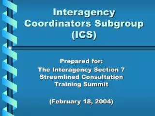 Interagency Coordinators Subgroup (ICS)