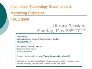 Information Technology Governance &amp; Monitoring Strategies FACC 6240