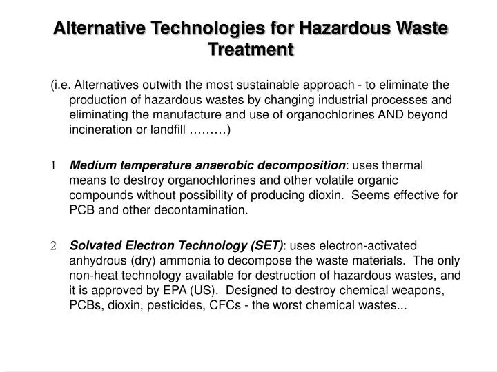 alternative technologies for hazardous waste treatment