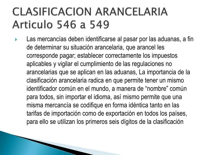 clasificacion arancelaria articulo 546 a 549