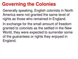 Governing the Colonies