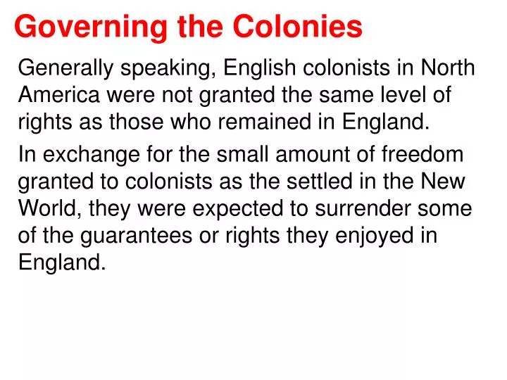 governing the colonies