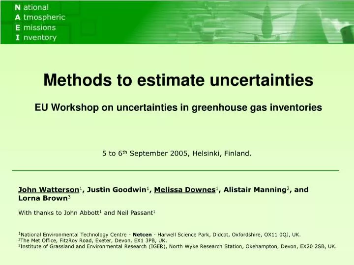methods to estimate uncertainties eu workshop on uncertainties in greenhouse gas inventories