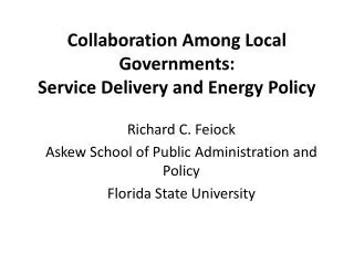Collaboration Among Local Governments: Service Delivery and Energy Policy