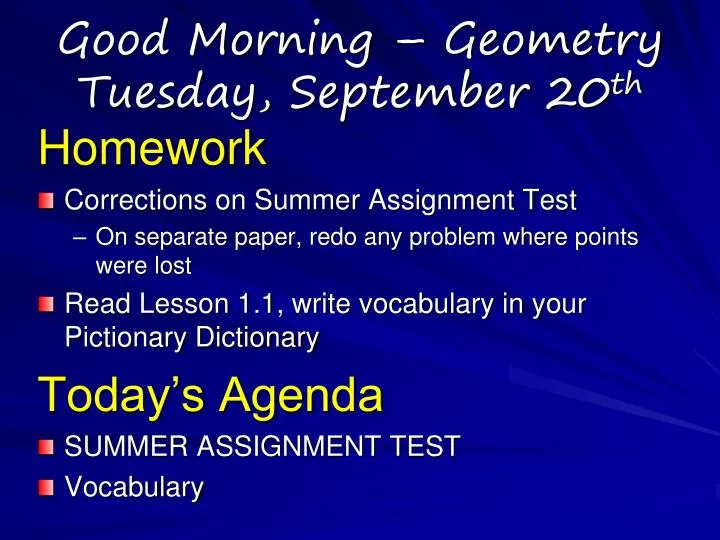 good morning geometry tuesday september 20 th