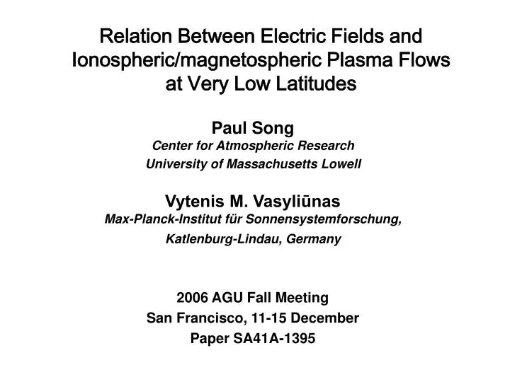 relation between electric fields and ionospheric magnetospheric plasma flows at very low latitudes