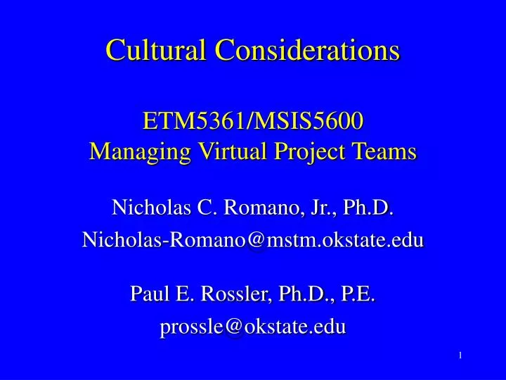 cultural considerations etm5361 msis5600 managing virtual project teams