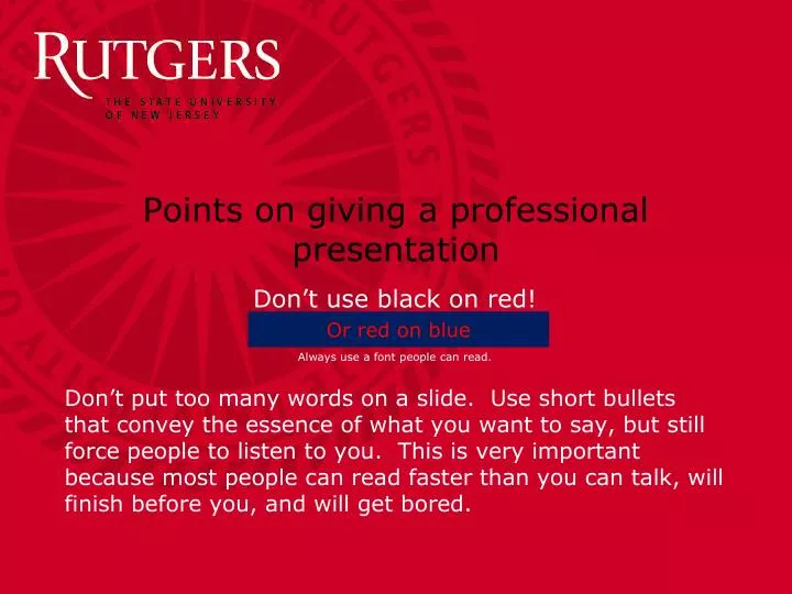 points on giving a professional presentation