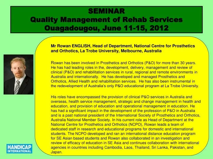 seminar quality management of rehab services ouagadougou june 11 15 2012