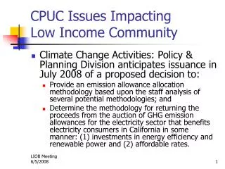 CPUC Issues Impacting Low Income Community