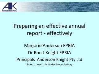 Preparing an effective annual report - effectively