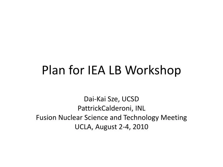 plan for iea lb workshop