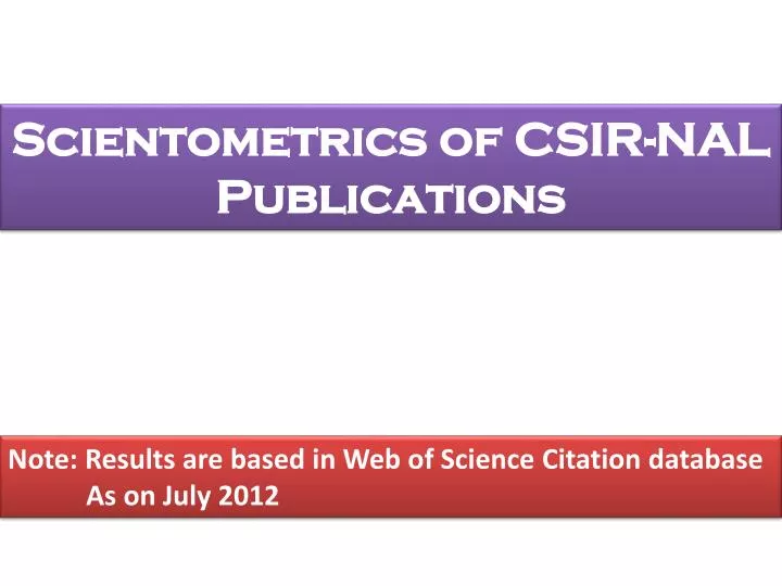 scientometrics of csir nal publications