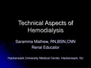 Technical Aspects of Hemodialysis