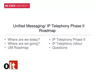 Unified Messaging/ IP Telephony Phase II 					Roadmap