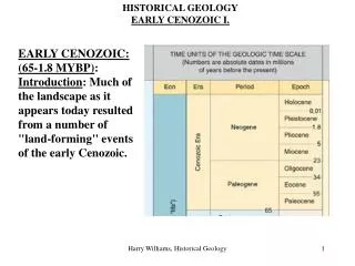 HISTORICAL GEOLOGY EARLY CENOZOIC I.