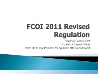 FCOI 2011 Revised Regulation