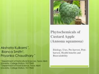 Phytochemicals of Custard Apple (Annona squamosa)
