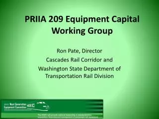 PRIIA 209 Equipment Capital Working Group