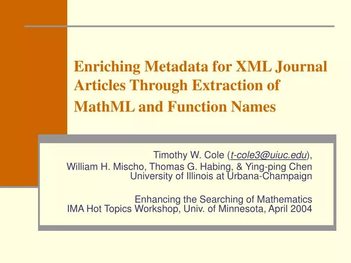 enriching metadata for xml journal articles through extraction of mathml and function names