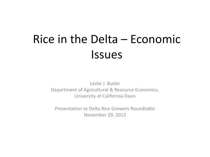 rice in the delta economic issues