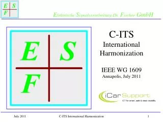 C-ITS International Harmonization IEEE WG 1609 Annapolis, July 2011