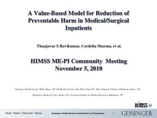 A Value-Based Model for Reduction of Preventable Harm in Medical/Surgical Inpatients