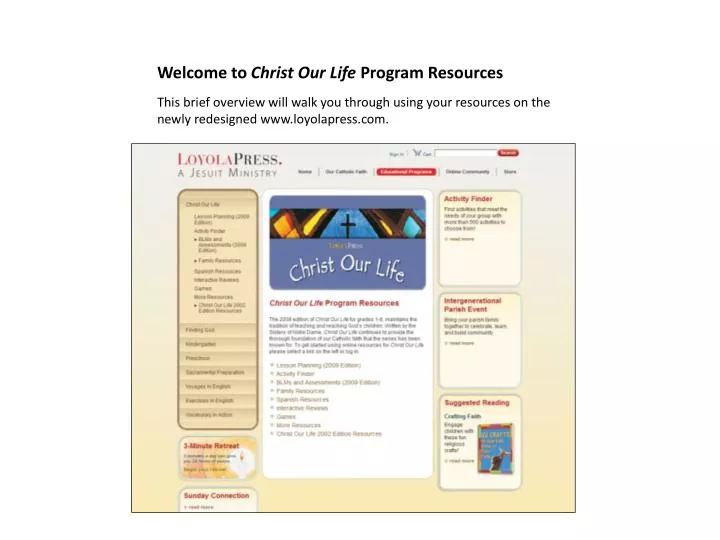 welcome to christ our life program resources