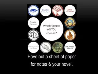 Have out a sheet of paper for notes &amp; your novel.