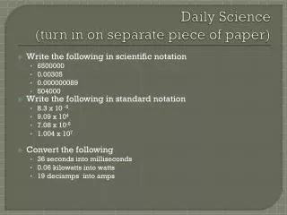 Daily Science (turn in on separate piece of paper)