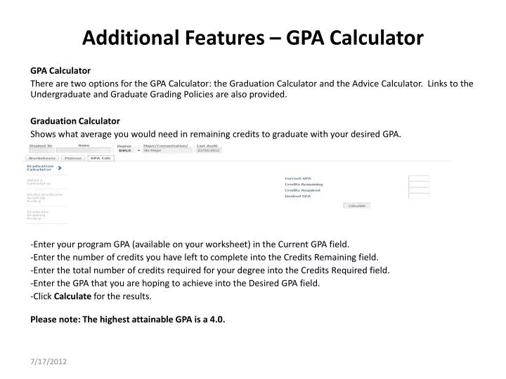 additional features gpa calculator