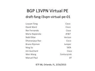 BGP L3VPN Virtual PE draft-fang-l3vpn-virtual- pe-01