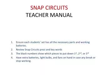 SNAP CIRCUITS TEACHER MANUAL