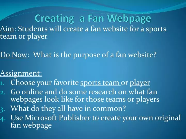 creating a fan webpage