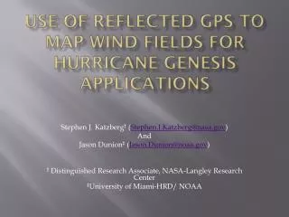 Use of Reflected GPS to Map Wind Fields for Hurricane Genesis Applications