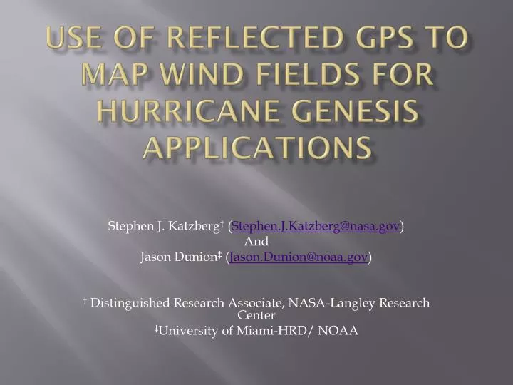 use of reflected gps to map wind fields for hurricane genesis applications