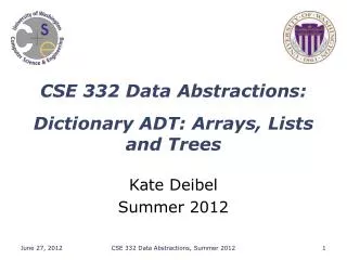 CSE 332 Data Abstractions: Dictionary ADT : Arrays, Lists and Trees