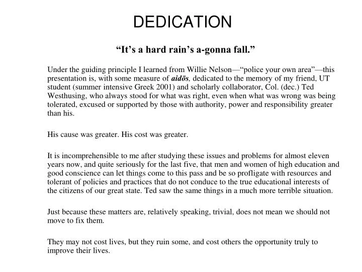 dedication it s a hard rain s a gonna fall