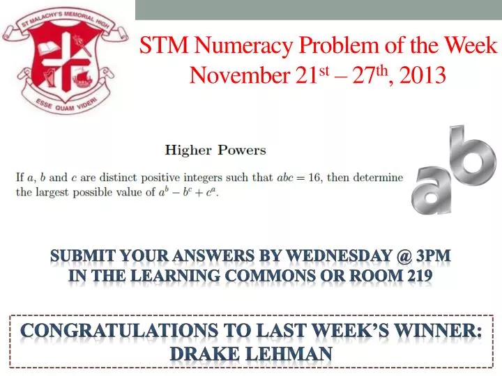 stm numeracy problem of the week november 21 st 27 th 2013