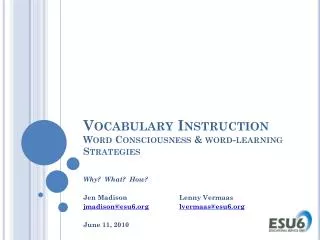 Vocabulary Instruction Word Consciousness &amp; word-learning Strategies