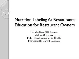 Nutrition Labeling At Restaurants: Education for Restaurant Owners